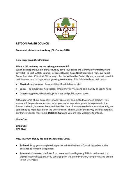 Reydon Parish Council Survey August 2026